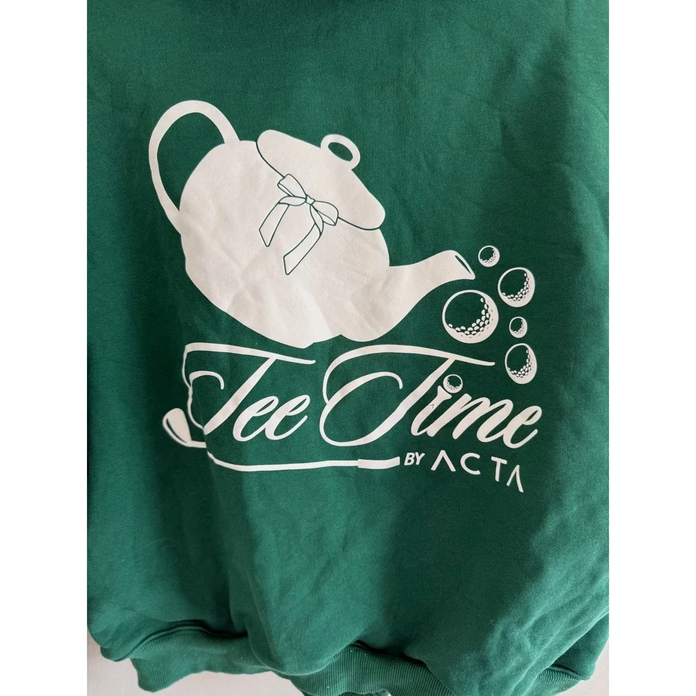 ACTA Womens Tee Time Golf Hoodie Forest Green Graphic Pullover Sweatshirt Sz S/M - Picture 7 of 10